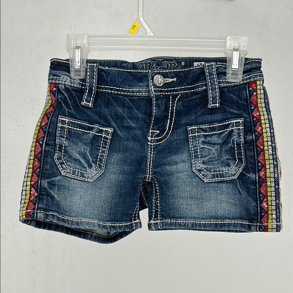 Miss Me Girls Denim Jean Shorts Mid-Short Size 7 with Embroidery Y2K